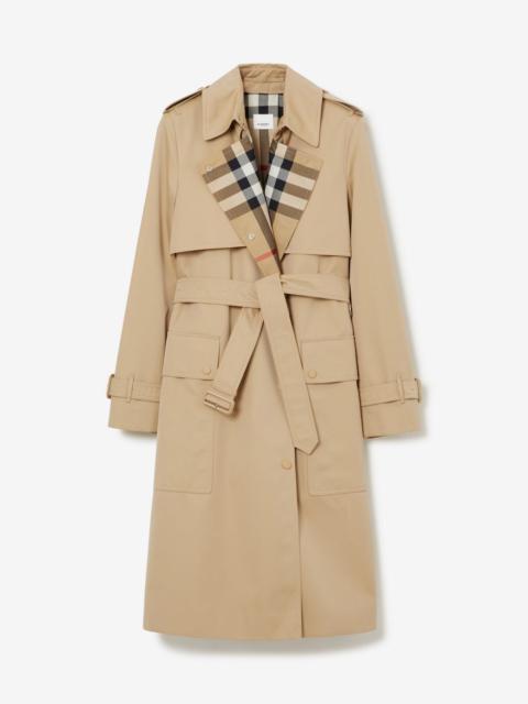 Burberry Check Panel Cotton Gabardine Trench Coat
