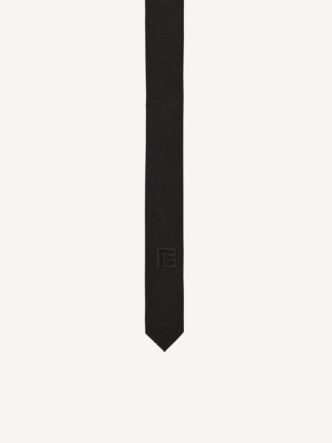 Balmain Slim wool tie with PB embroidery