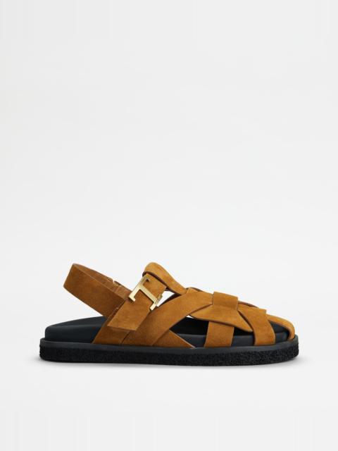 Tod's T TIMELESS SANDALS IN SUEDE - BROWN