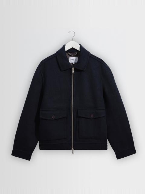 Wax London Hamblin - Navy Double-Faced Wool Check Jacket