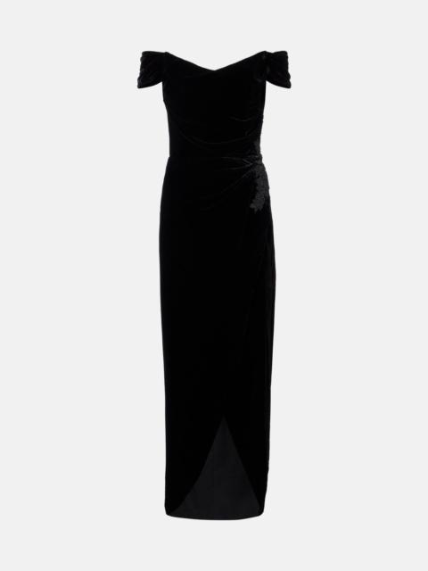 COSTARELLOS Embellished off-shoulder velvet gown