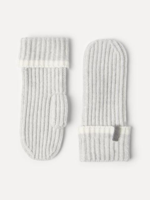 Brunello Cucinelli Cashmere English rib knit mittens with monili
