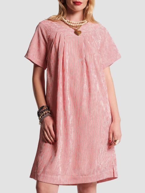 FRANCES VALENTINE Women's Easy Pleated Seersucker Dress - Red White