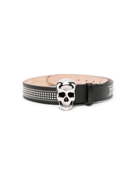 skull-buckle studded leather belt