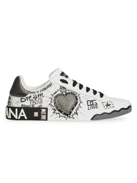 Dolce & Gabbana Men's Graffiti Patchwork Leather Low-Top Sneakers - Scritte Corona Nera