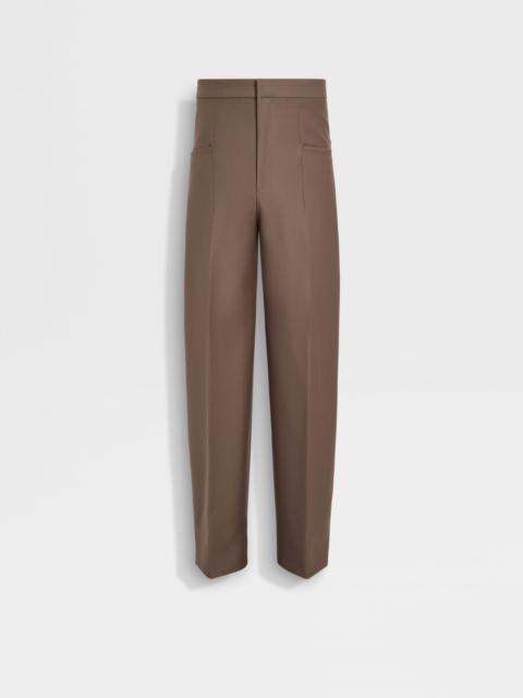 ZEGNA DARK TAUPE SILK AND WOOL PANTS