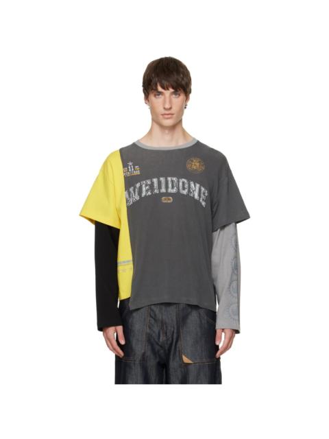 We11done Gray Patchwork Layered Long-Sleeve T-shirt