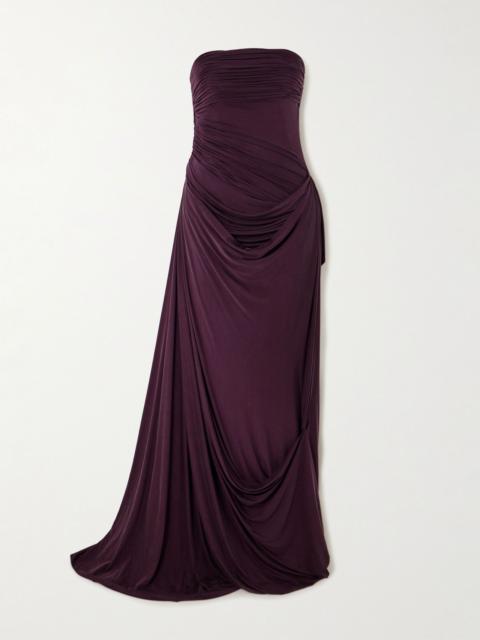 DANIELLE FRANKEL Harris asymmetric draped satin-jersey gown Plum