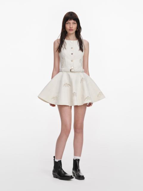 Cream Broderie Denim Sleeveless Mini Dress