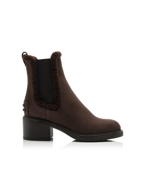Tod's Shearling-Lined Nubuck Chelsea Boots brown