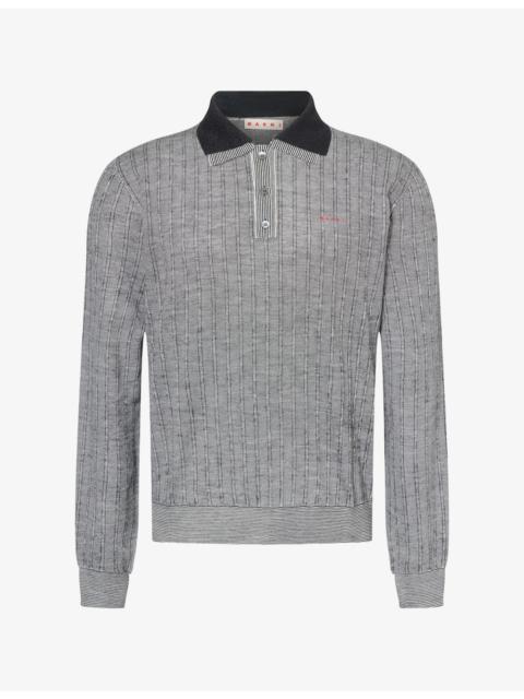 Marni Logo-Embroidery Long-Sleeve Wool Polo Knit
