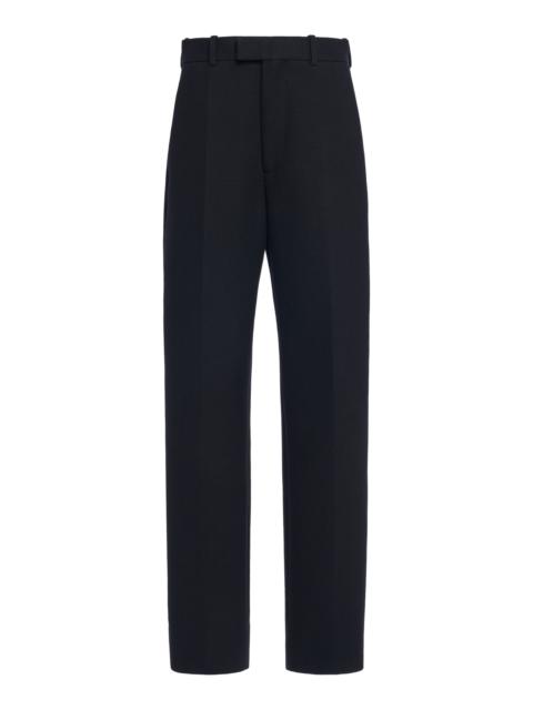 Cotton-Blend Melange Straight-Leg Pants black