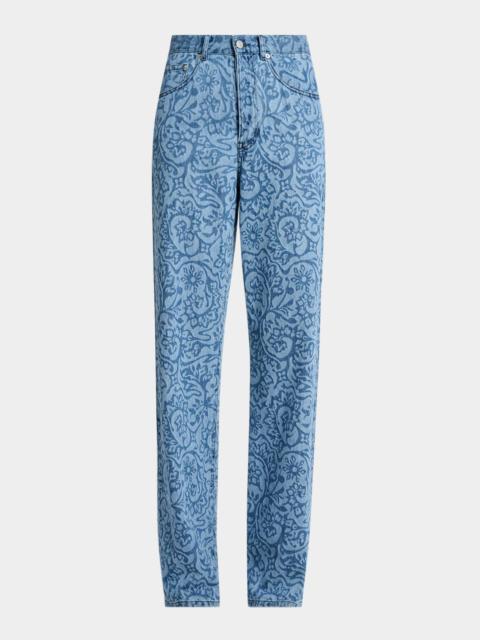 Dries Van Noten Peyton Laser-Print Denim Wide-Leg Jeans
