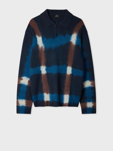 Paul Smith Navy Tie-Dye Merino Wool Polo Sweater