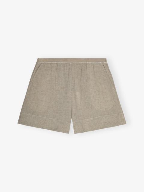 GANNI GREY LIGHT MELANGE SUITING ELASTICATED SHORTS