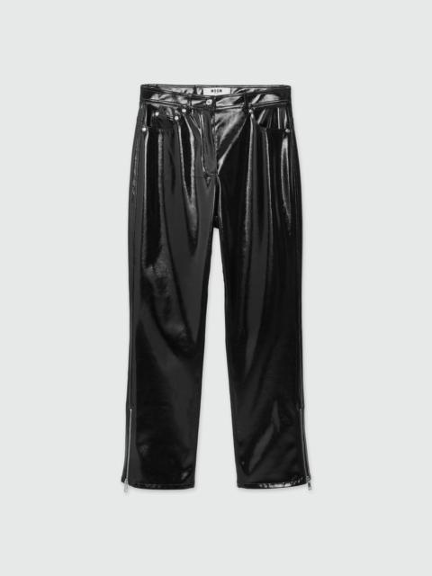 Petent leather pants with bottom zipper