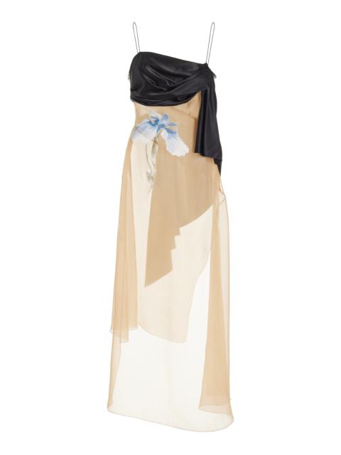 Givenchy Sash-Detailed Iris-Embroidered Silk Midi Dress neutral