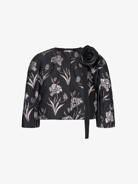 Floral-pattern cropped woven jacket