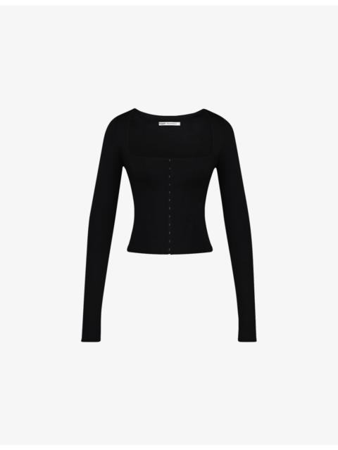 House of CB Square-Neck Long-Sleeved Stretch-Woven Top