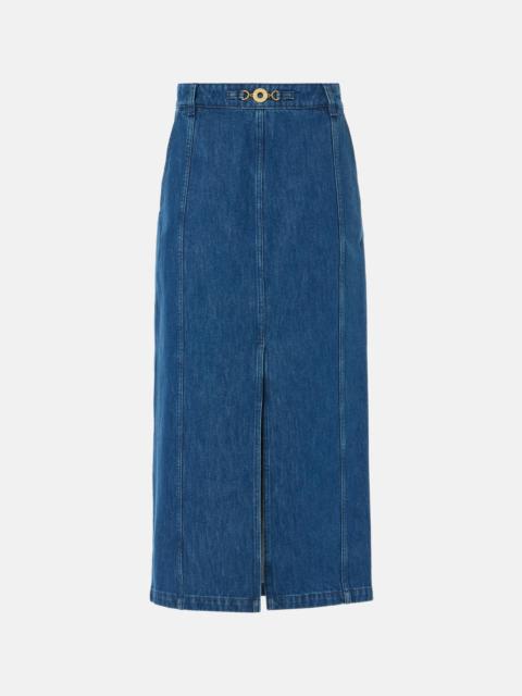 PATOU organic cotton-denim slit midi skirt