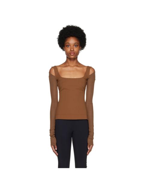 NENSI DOJAKA Brown Cutout Long Sleeve T-Shirt