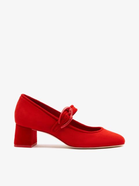 Larroudé Verona Block Pump In Scarlet Suede