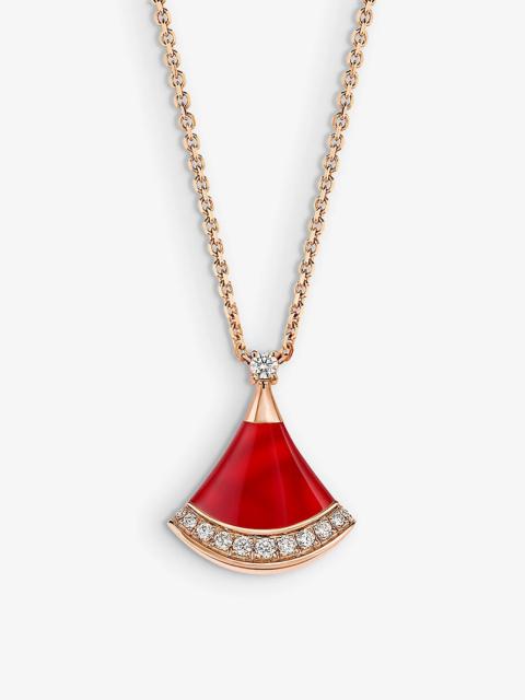 Divas' Dream 18ct rose-gold, 0.13ct brilliant-cut diamond and carnelian pendant necklace