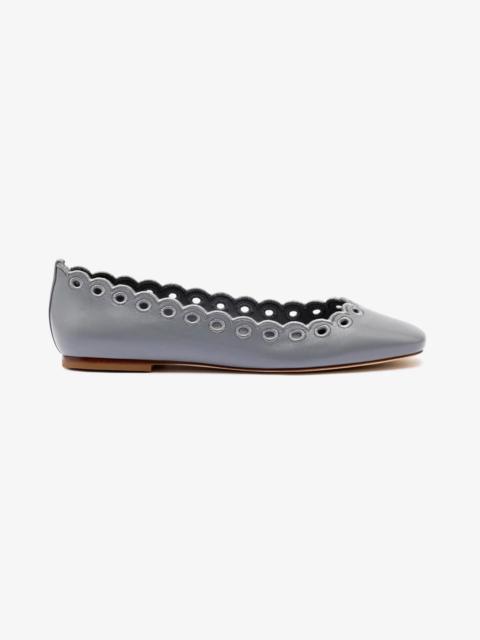 Larroudé Meghan Broderie Flat In Titanium Leather