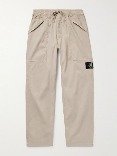 Stone Island Straight-Leg Garment-Dyed Supima Cotton-Blend Twill Drawstring Trousers Beige