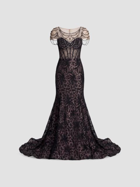 MAC DUGGAL Women's Embellished Lace Bustier Trumpet Gown - Black