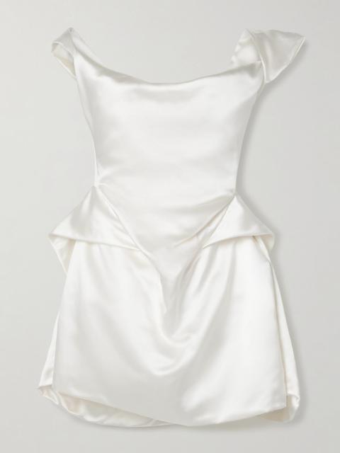 Vivienne Westwood Aurora off-the-shoulder draped silk-satin mini dress Ivory