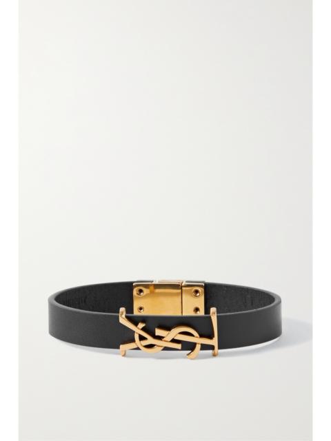 SAINT LAURENT Opyum Leather And Gold-tone Bracelet