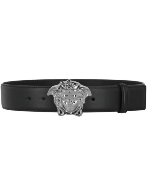 VERSACE Versace La Medusa Leather Belt Black/Ruthenium