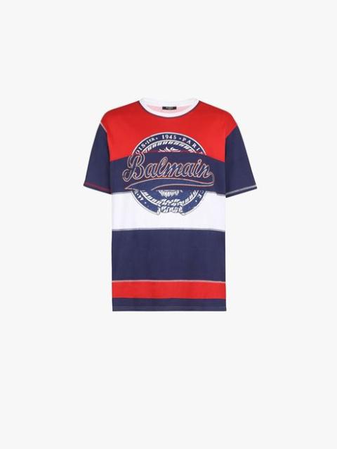 Balmain HIGH SUMMER CAPSULE - Blue, red and white cotton T-shirt with Balmain Paris logo print