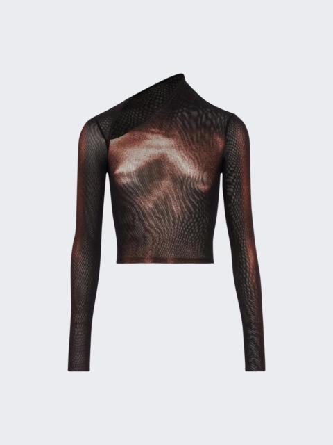 Printed Body Dust Mesh Crop Top Black And Brown