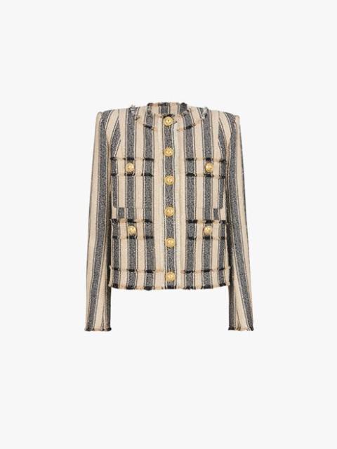 Balmain Ecru and black cotton piqué jacket