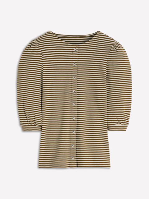 BODEN Evie Ribbed Puff Sleeve Top-Potting Soil, Ivory Stripe