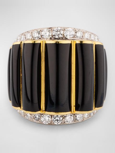DAVID WEBB 18K Gold and Platinum Scallop Ring with  Black Enamel and Diamonds