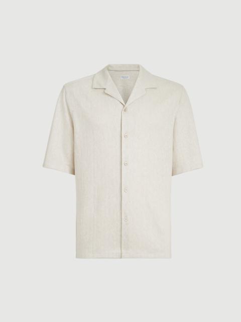 Brunello Cucinelli Linen and cotton chevron jersey short sleeve shirt with camp collar