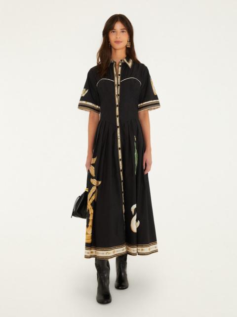 FARM RIO Vintage Souvenirs Black Buttoned Midi Dress