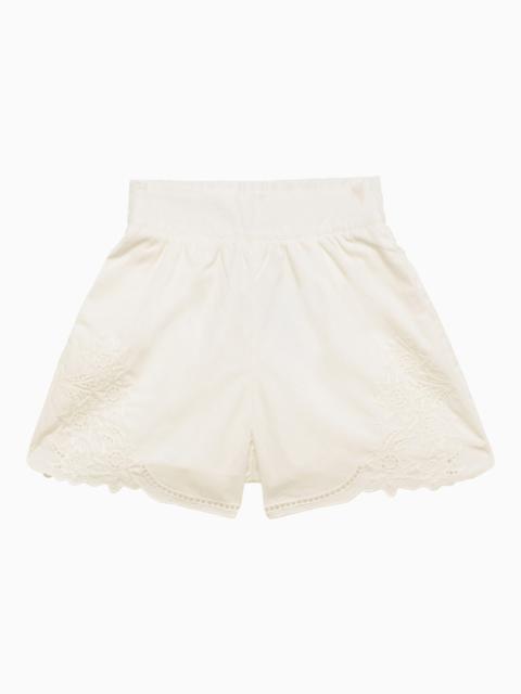 White cotton shorts with embroidery