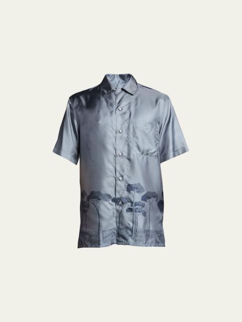 Brioni 남자의 로마 나무 인쇄 실크 캠프 셔츠