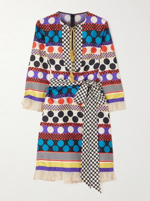 Valentino Belted printed silk-twill mini dress Multi