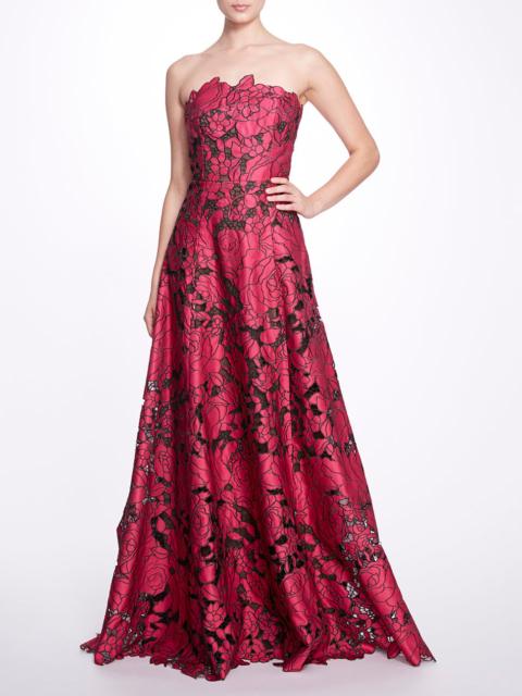 Marchesa SATIN CUTWORK A-LINE GOWN
