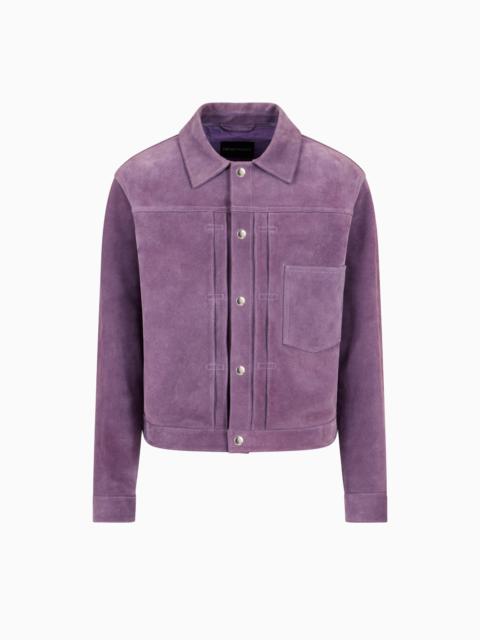 EMPORIO ARMANI RELAXED-FIT BLOUSON IN CRUST CALF LEATHER SUEDE