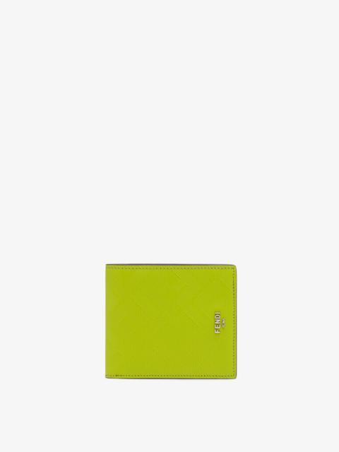 FENDI Wallet with eight interior card slots and two compartments for bills. Made of acid green leather wit