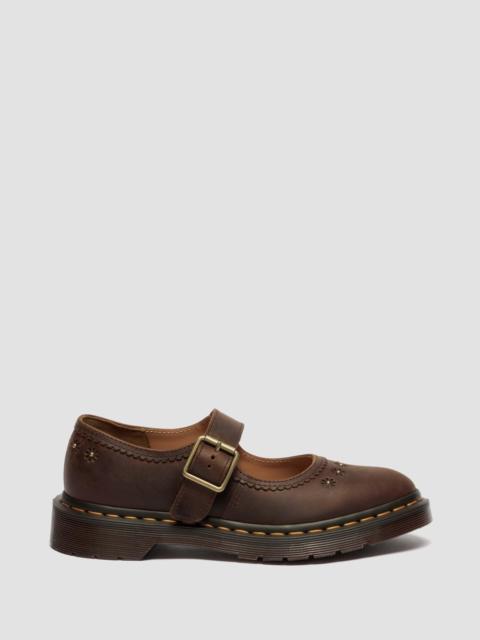 Dr. Martens Mary Jane Flower Crazy Horse Leather Shoes