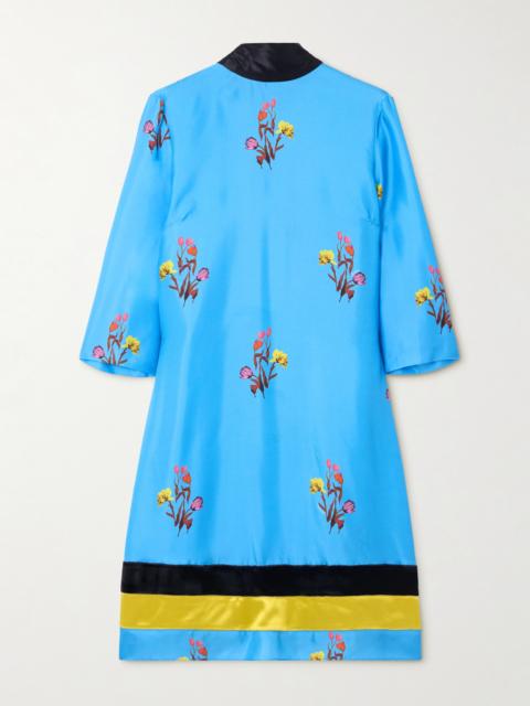Marni Velvet-trimmed Floral-print Silk-twill Mini Dress
