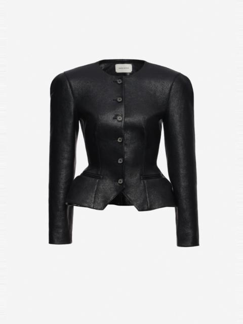 MAGDA BUTRYM Fitted leather peplum jacket in black