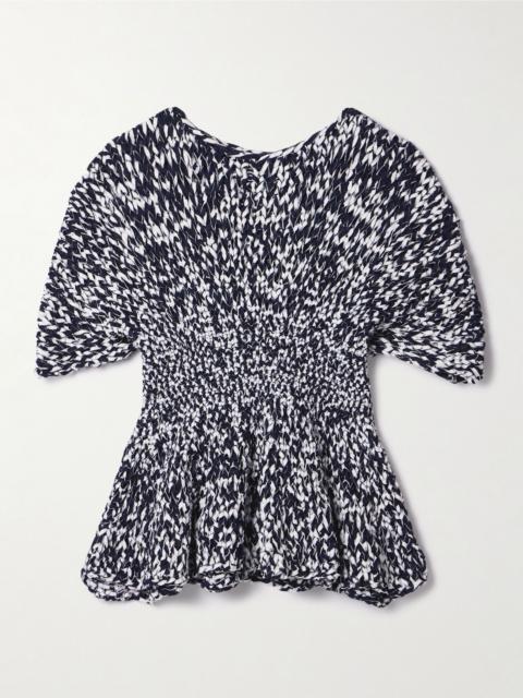 KHAITE Mathilde cotton-blend peplum top Navy